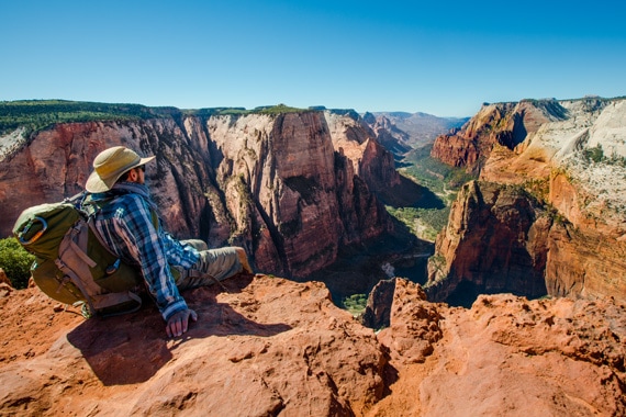 View from Observation Point along Zion Canyon, with Angels Landing ...