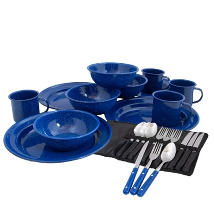 4-Person Enamel Cutlery Set with Bonus Cutlery