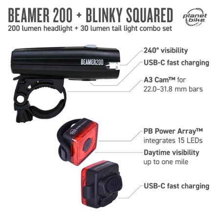 Beamer 200 and Blinky Squared Bike Light Set