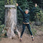 Karen Wang jumping on the PCT