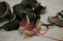 Hiking boots with gear