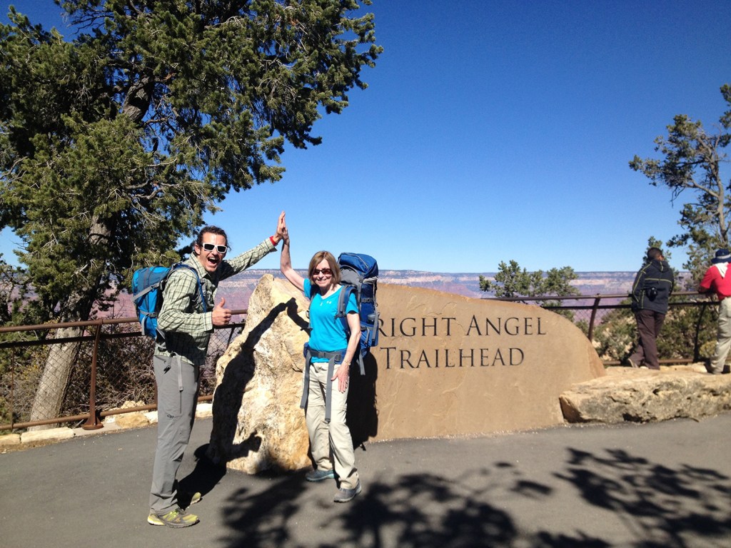 Brendan Leonard and his mom high-five at Grand Canyon National Park