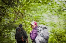 Two backpackers on a trail