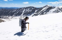 Hiker who has postholed in the snow