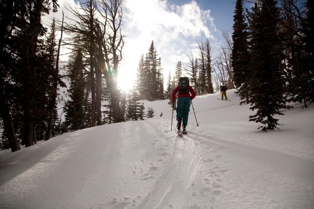 skiing uphill