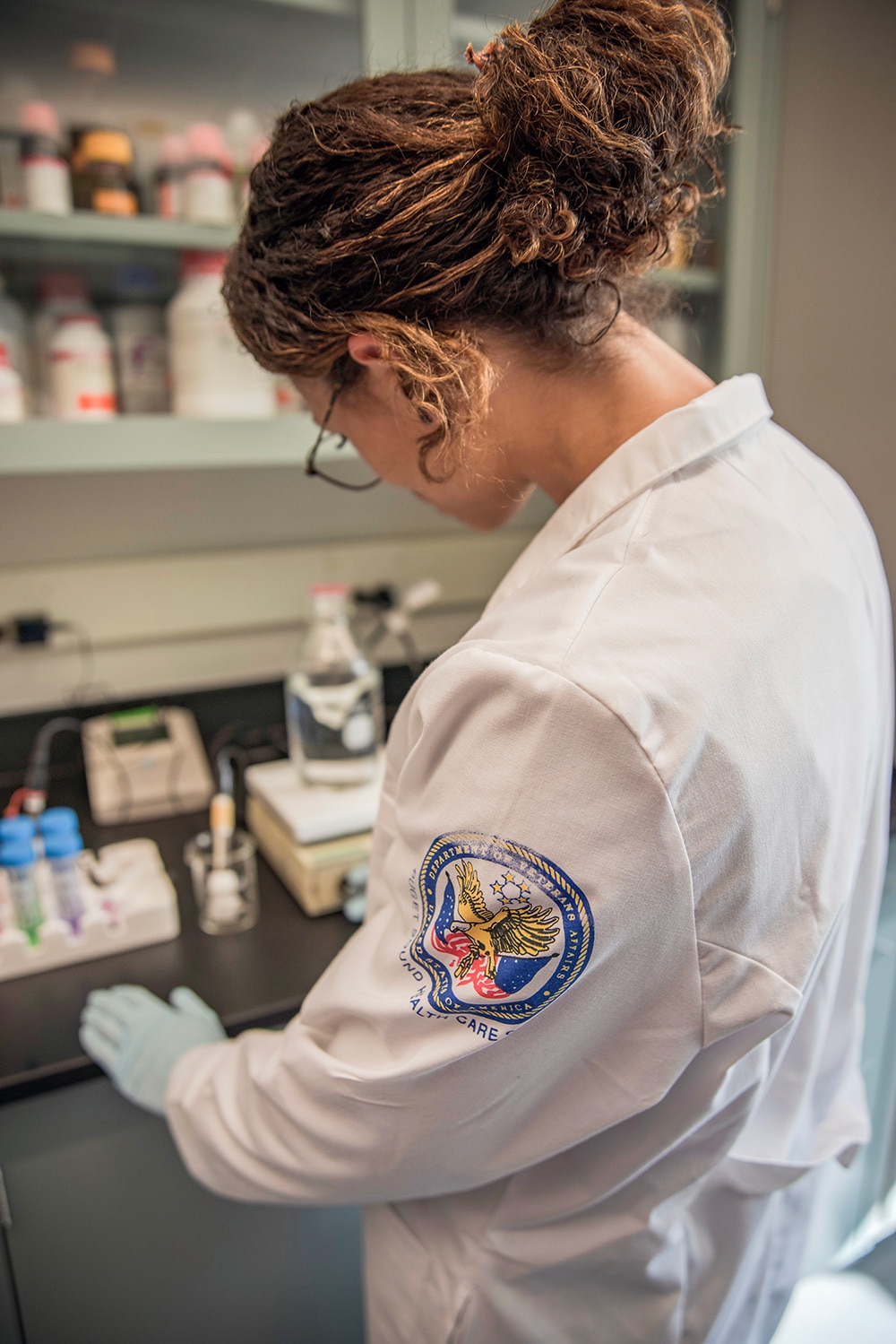 Edwards studying in the lab