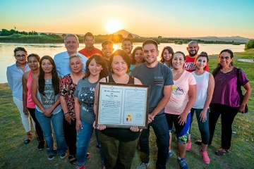 Rep. Rubio flanked by Outdoor Equity Fund supporters & community leaders during a shoot we did in front of the Rio Bravo