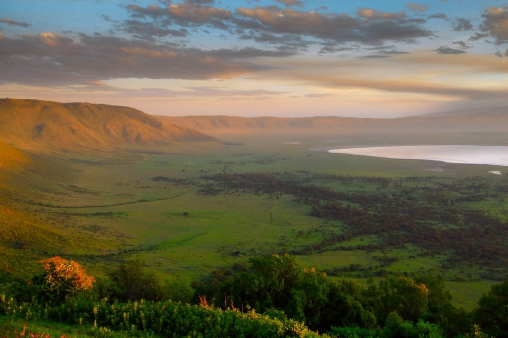 A view from the rim of Tanzania's Ngorongoro Crater. 