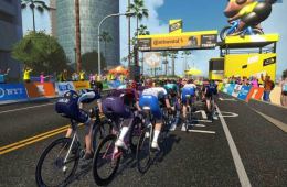 screen shot of women riders during first virtual Tour de France bike race