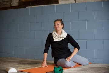 katy bowman on a yoga mat