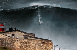 Garrett McNamara surfing a big wave in Portugal