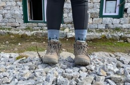 Picture of a woman's feet in a pair of hiking boots.