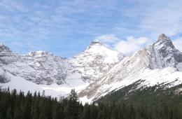 A landscape shot of Hilda Glacier in the Canadian Rockies