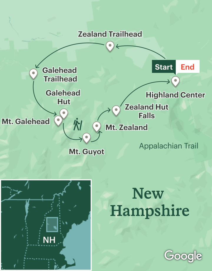 Itinerary map for Appalachian Trail Hut-to-Hut Hiking - Pemigewasset Wilderness