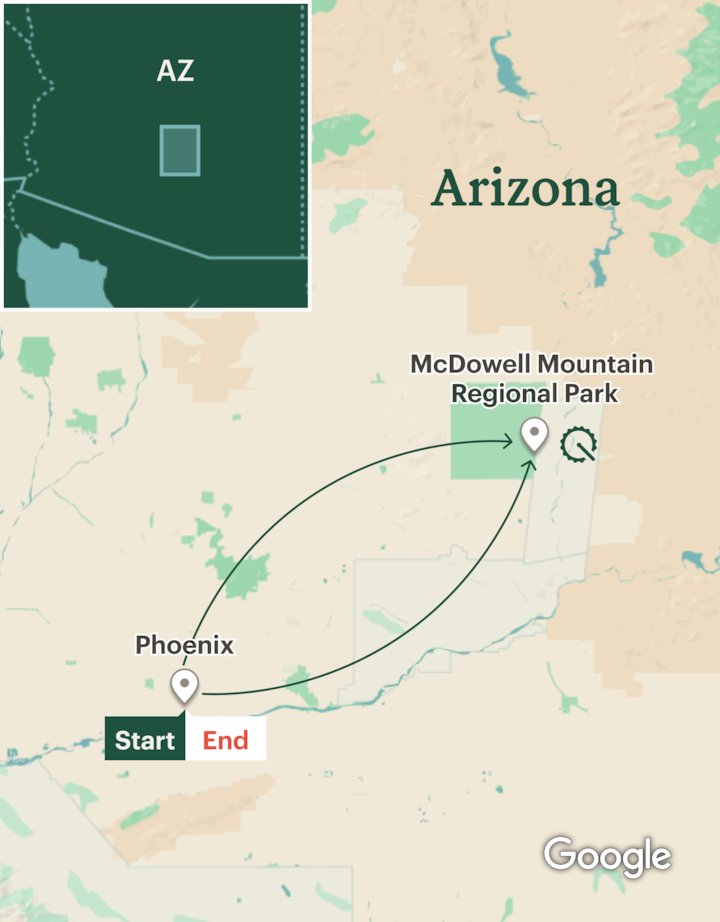 Itinerary map for Arizona Sonoran Desert Weekend Mountain Biking