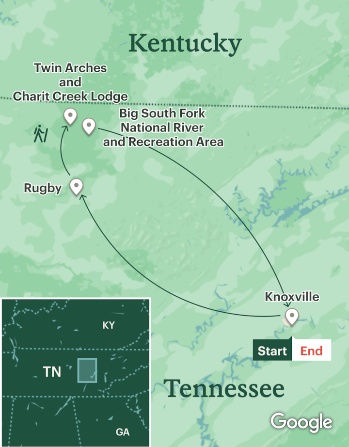 Itinerary map for Tennessee Hiking Big South Fork - Lodge Based