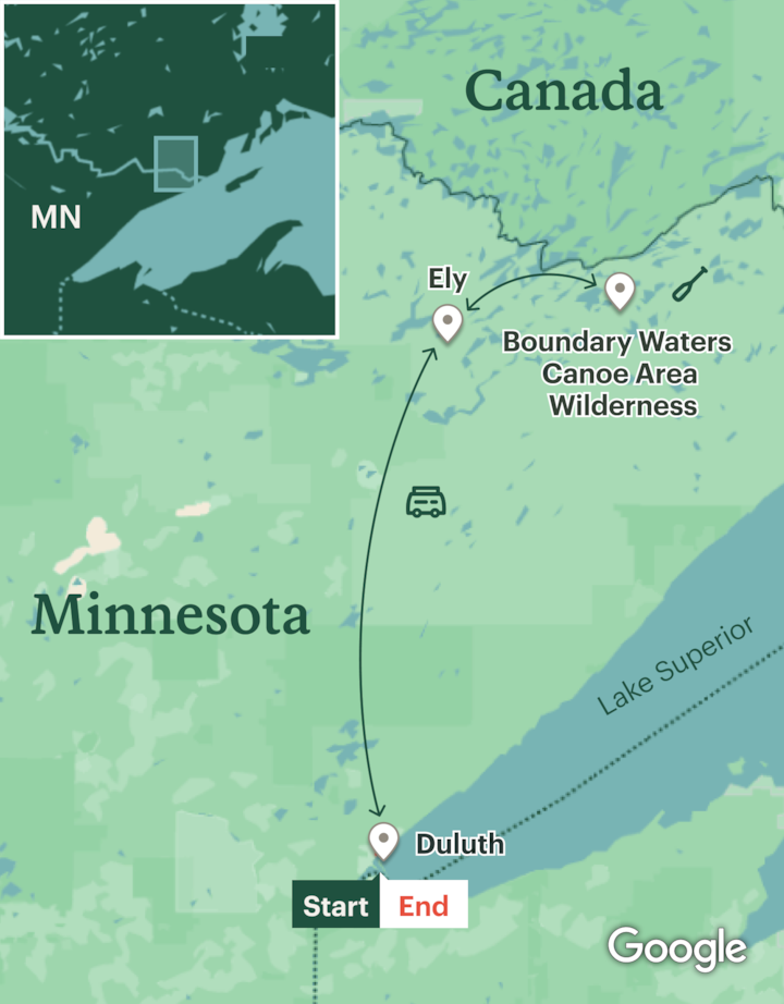 Itinerary map for Boundary Waters Canoeing & Camping