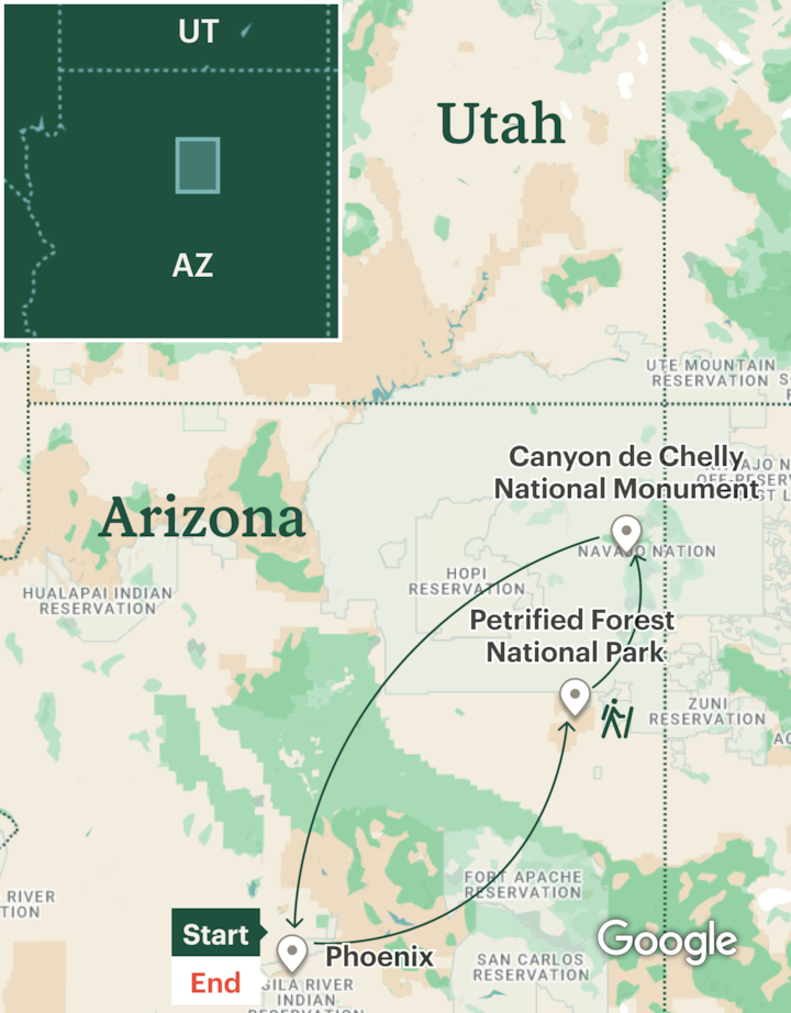 Itinerary map for Canyon de Chelly Hiking & Camping