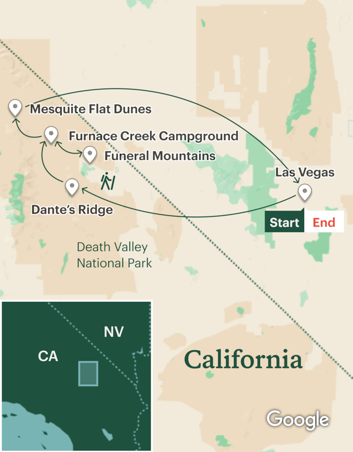 Itinerary map for Death Valley Hiking & Camping