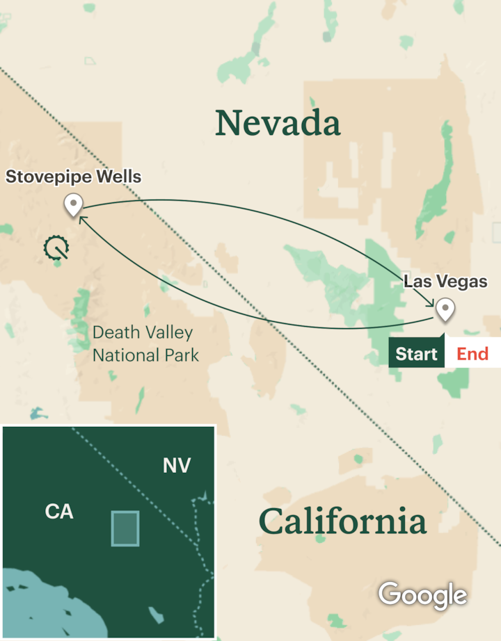 Itinerary map for Death Valley Weekend Cycling - Lodge Based