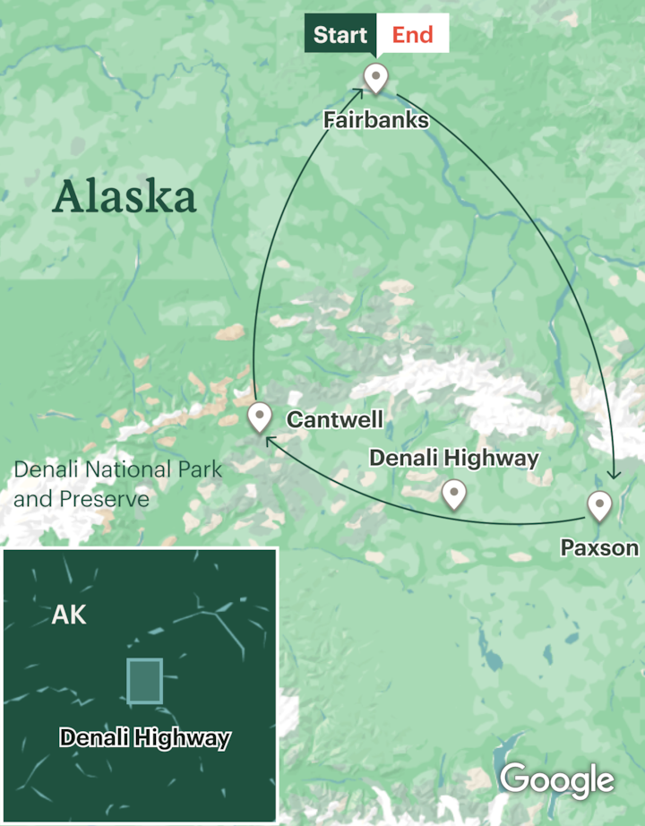 Itinerary map for Denali Cycling - Lodge Based