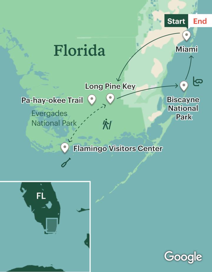 Itinerary map for Everglades & Biscayne National Parks Multisport