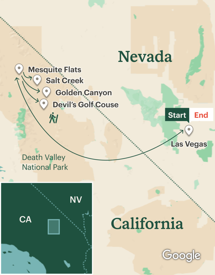 Itinerary map for Death Valley Hiking - Lodge Based