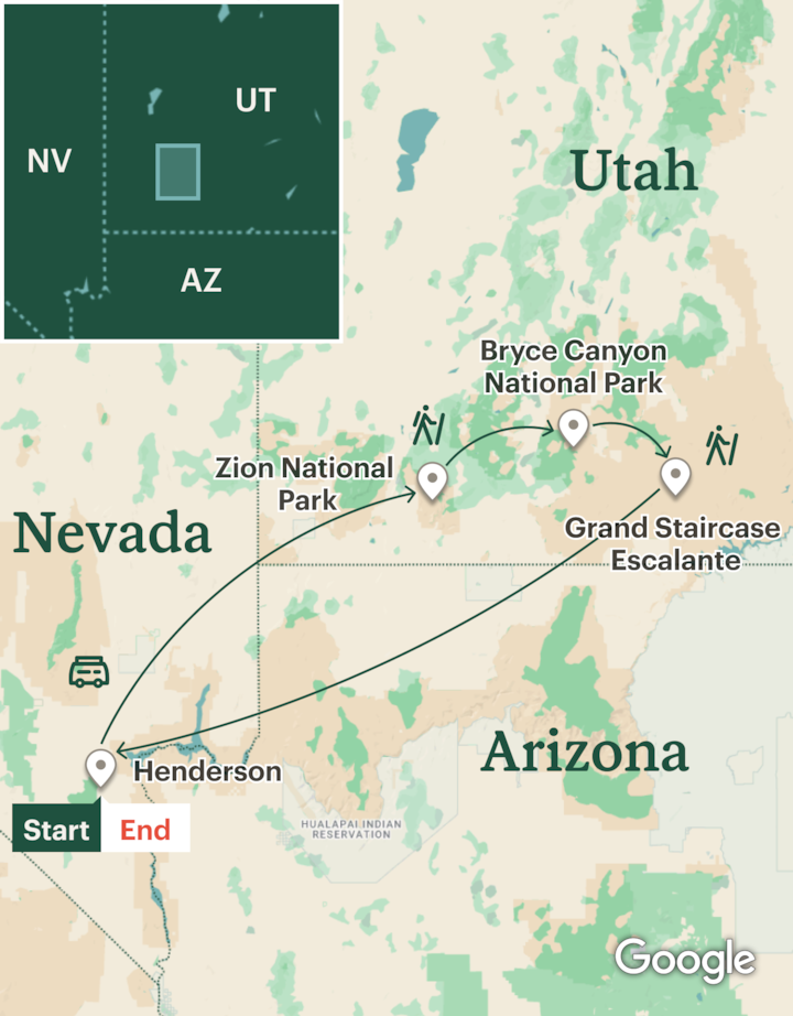 Itinerary map for Family Zion & Bryce Hiking