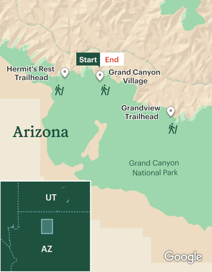 Itinerary map for Grand Canyon Backpacking - South Rim - Hermit Rapids Loop