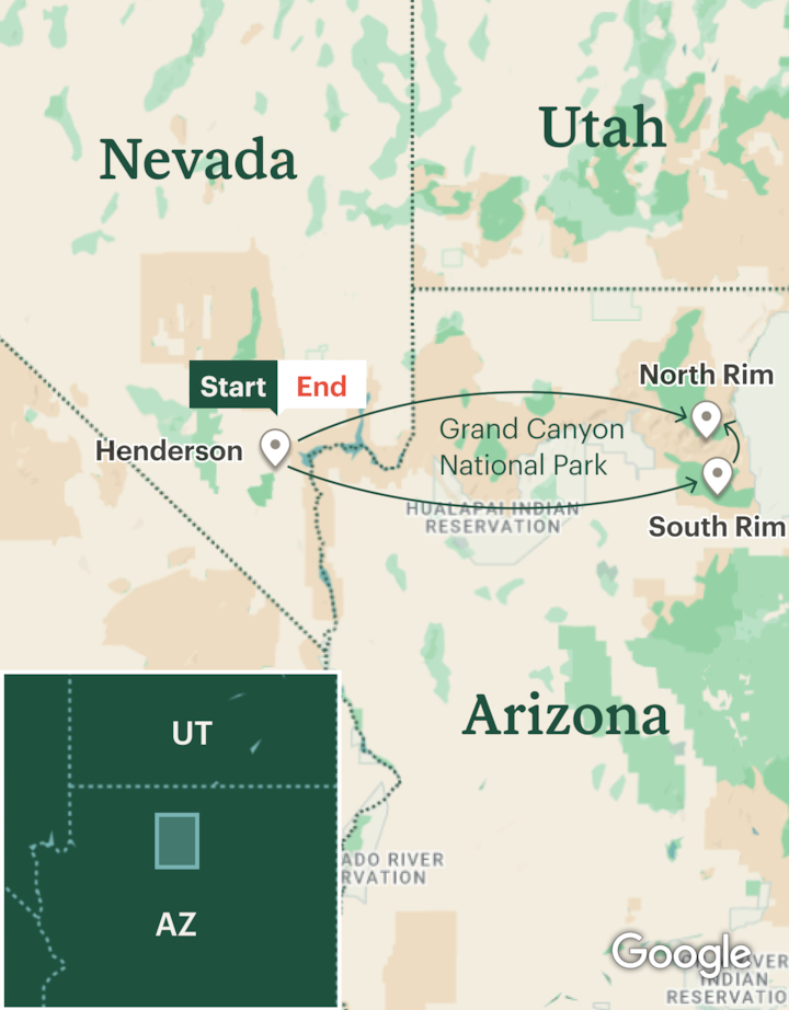 Itinerary map for Grand Canyon Hiking & Camping