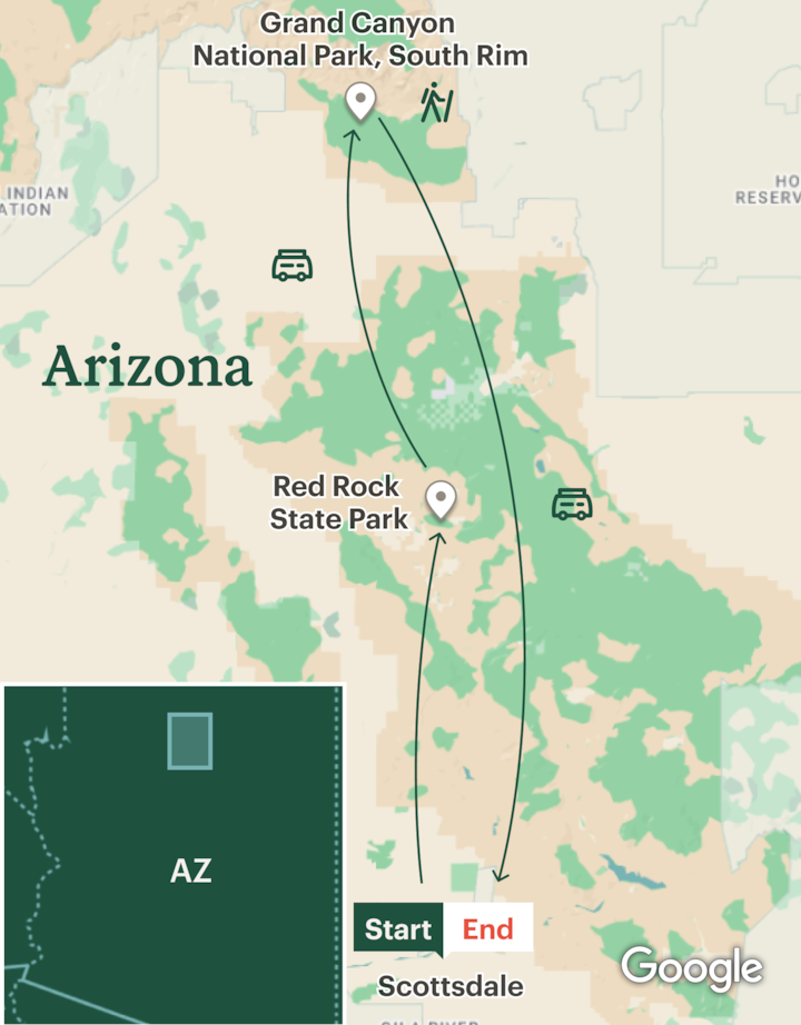 Itinerary map for Grand Canyon Hiking - Lodge Based