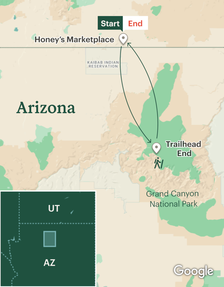 Itinerary map for Grand Canyon Backpacking - North Rim - Thunder River Loop