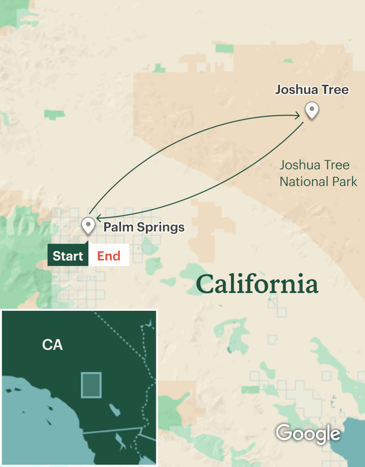 Itinerary map for Backpacking Joshua Tree National Park