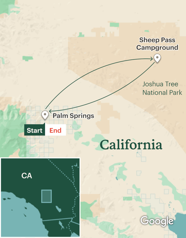 Itinerary map for Joshua Tree Women's Backpacking