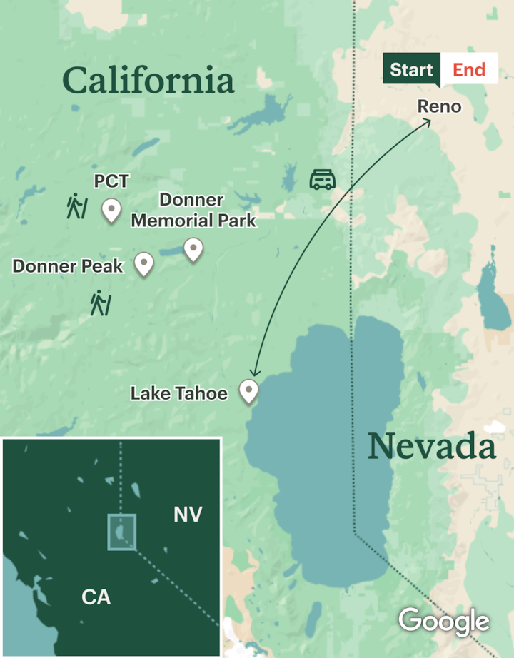 Itinerary map for Lake Tahoe Snowshoeing Tour - Lodge Based