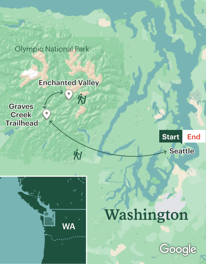 Itinerary map for Olympic National Park Backpacking - Enchanted Valley