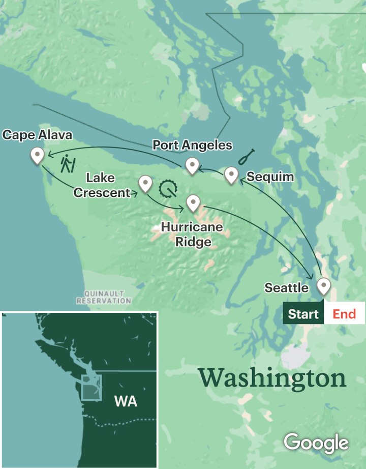 Itinerary map for Olympic National Park & Olympic Peninsula Multisport - Lodge Based