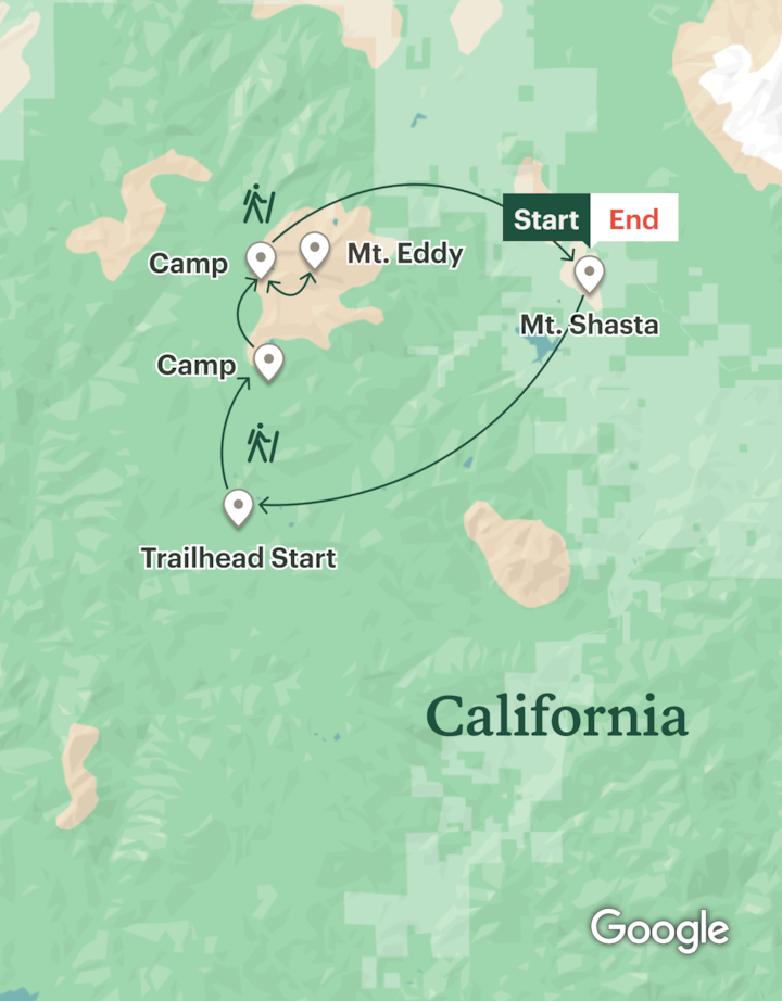 Itinerary map for Pacific Crest Trail Backpacking