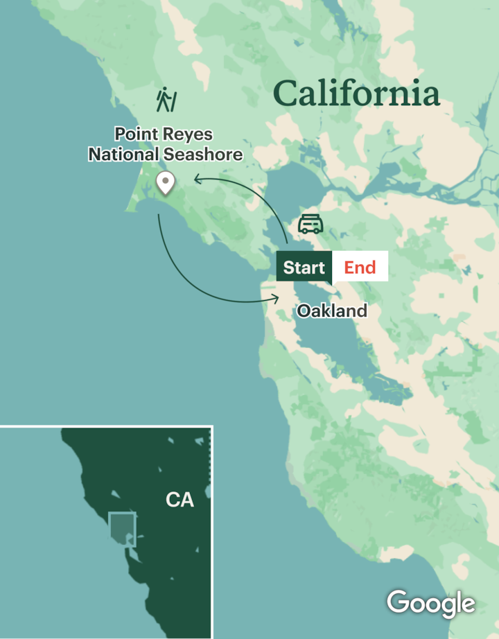 Itinerary map for Point Reyes National Seashore Backpacking