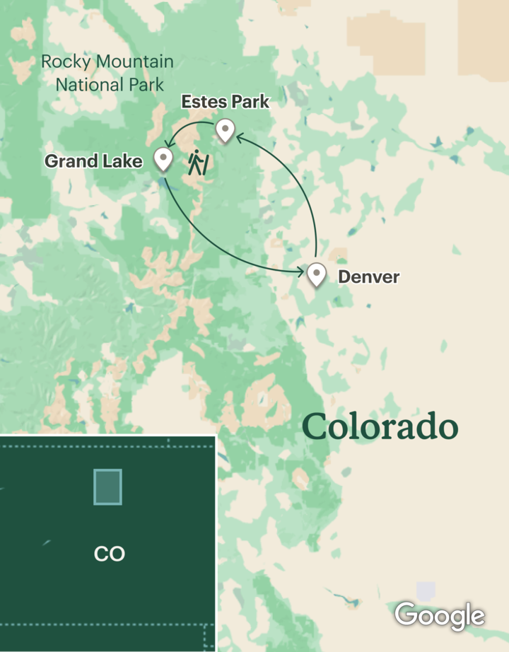 Itinerary map for Rocky Mountain National Park Family Adventure