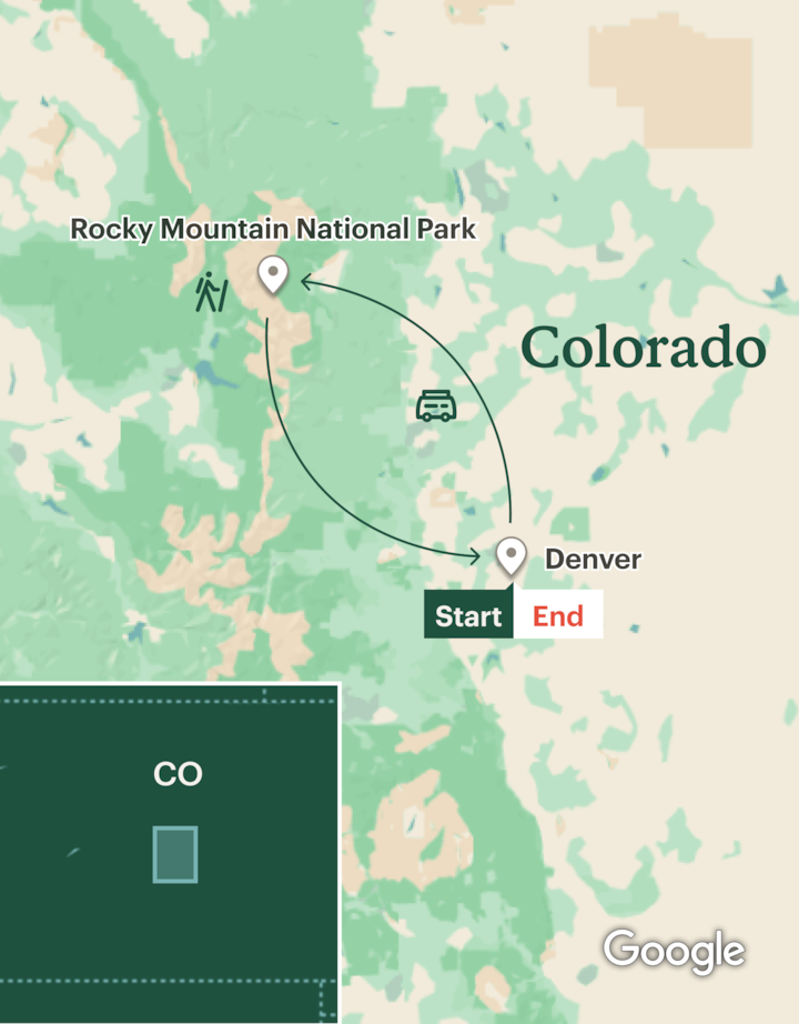 Itinerary map for Rocky Mountain National Park Snowshoeing Tour