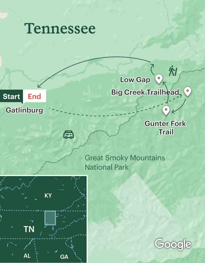 Itinerary map for Great Smoky Mountains Backpacking - Basecamp