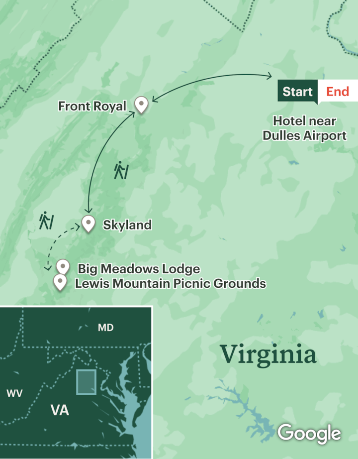 Itinerary map for Shenandoah National Park Hiking - Lodge Based