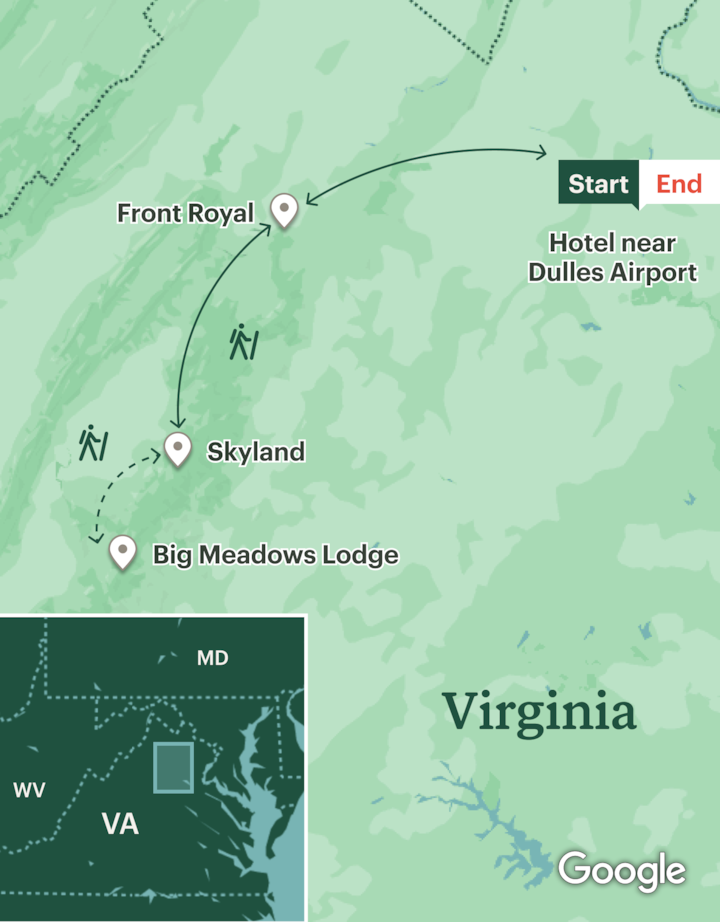 Itinerary map for Shenandoah National Park Women's Hiking - Lodge Based