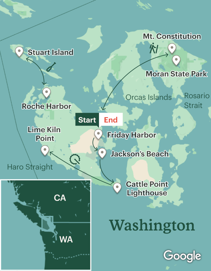 Itinerary map for San Juan Islands Multisport