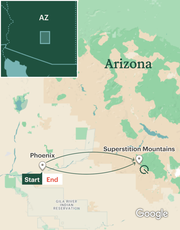 Itinerary map for Superstition Mountains Women's Backpacking