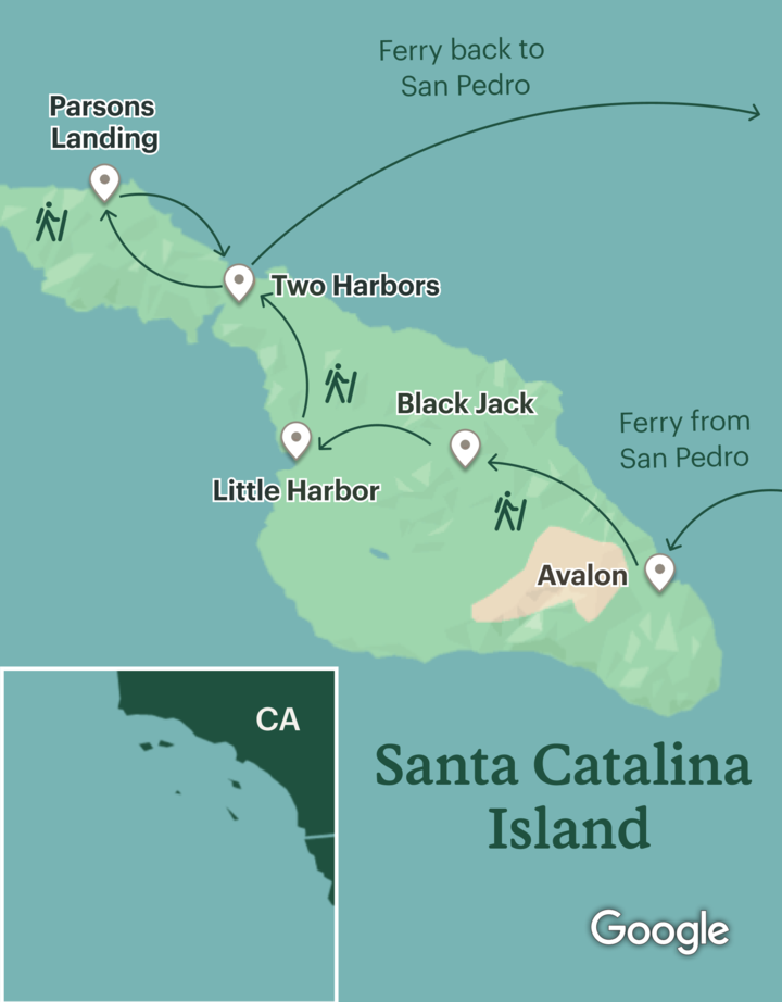 Itinerary map for Trans-Catalina Island Trek