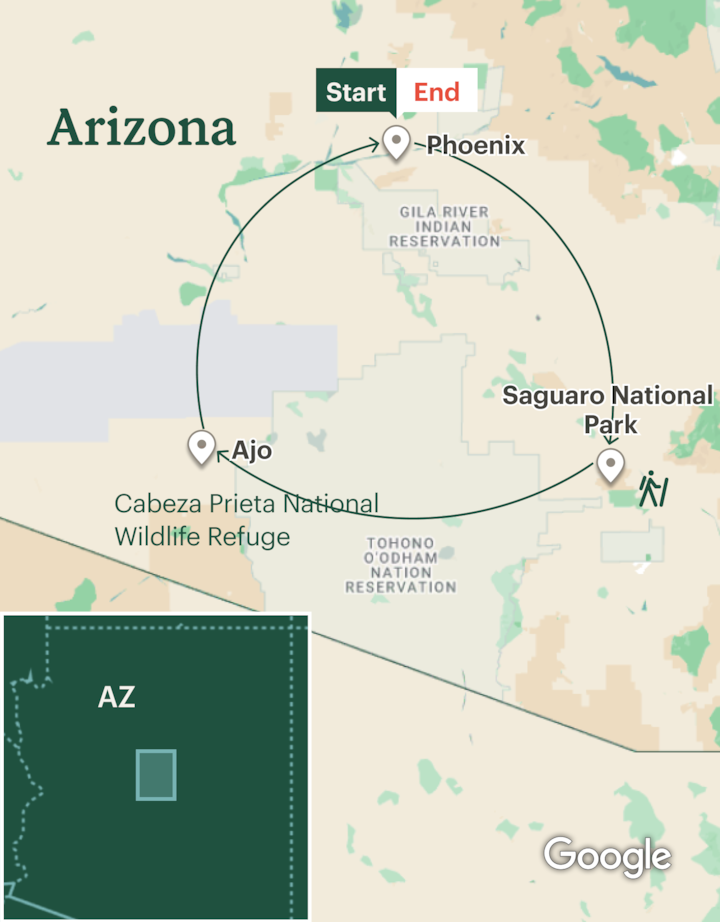 Itinerary map for Arizona Hiking Tucson & Sonoran Desert - Lodge Based