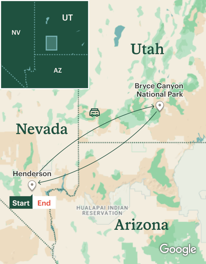 Itinerary map for Bryce Women's Hiking & Camping Weekend