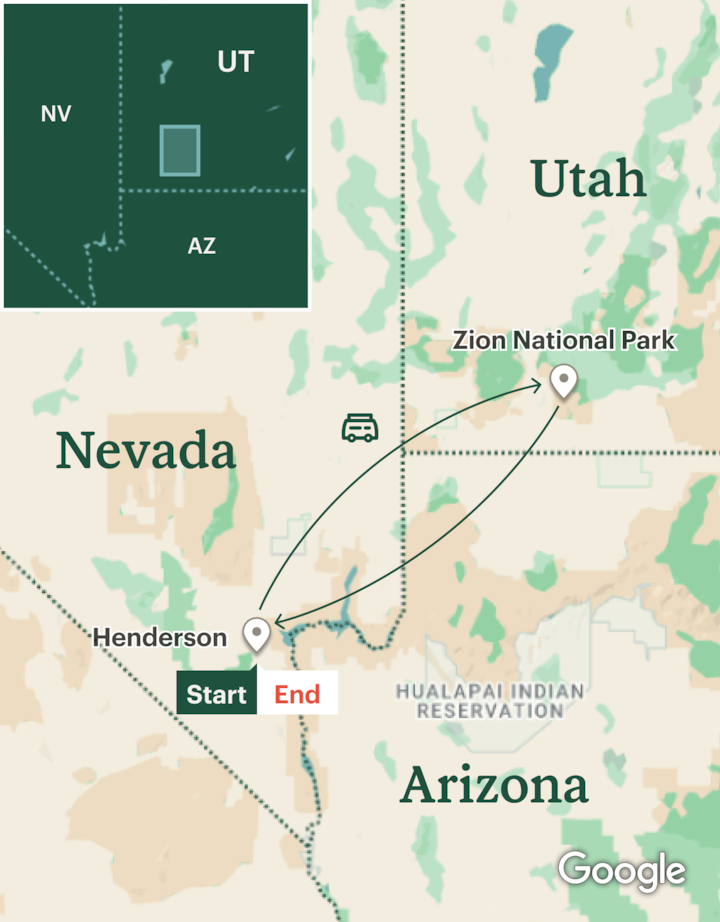 Itinerary map for Zion Hiking Weekend